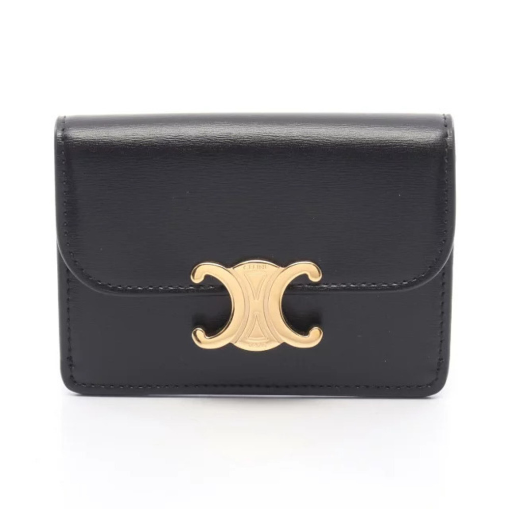 Celine Triomphe Card Case Wallet Leather Accessory Black